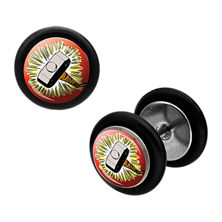 Marvel Comics Black Stainless Steel Faux Plugs - Thor Hammer 18G