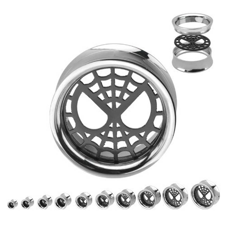 Marvel Comics Titanium Plated Double Flare Plugs - Spider-Man Matte Black Cut Out Face 00G