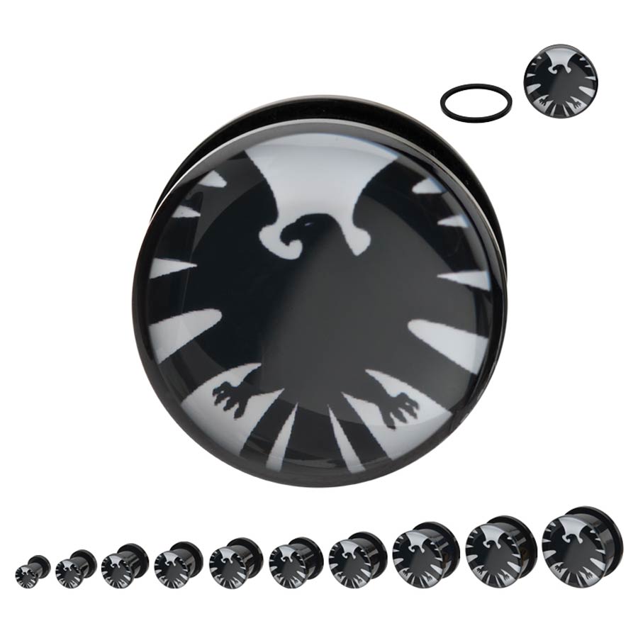 Marvel Comics Black Acrylic Screw Fit Plugs - SHIELD Logo 00G