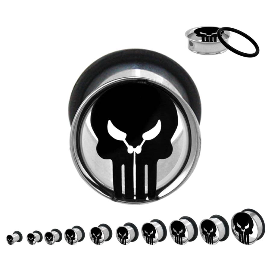 Marvel Comics Stainless Steel Single Flare Plugs - Punisher Cut Out Logo 0G