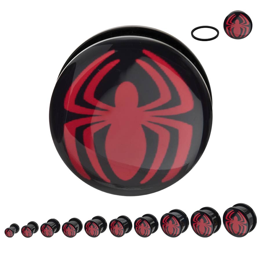 Marvel Comics Black Acrylic Screw Fit Plugs - Spider-Man Logo 00G