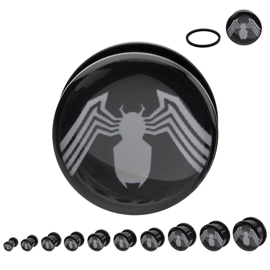 Marvel Comics Black Acrylic Screw Fit Plugs - Spider-Man White Logo 0G