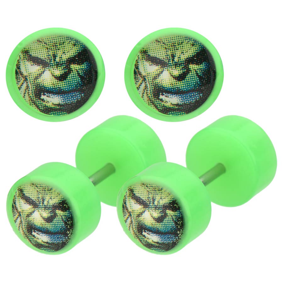 Marvel Comics Green Acrylic Faux Plugs - Hulk Face 18G