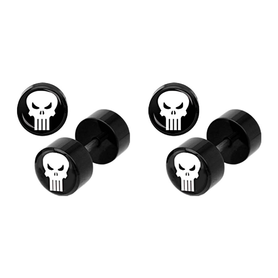 Marvel Comics Black Acrylic Faux Plugs - Punisher Logo 18G