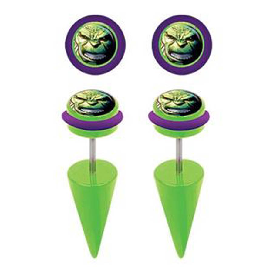 Marvel Comics Green Acrylic Faux Tapers - Hulk Face 18G