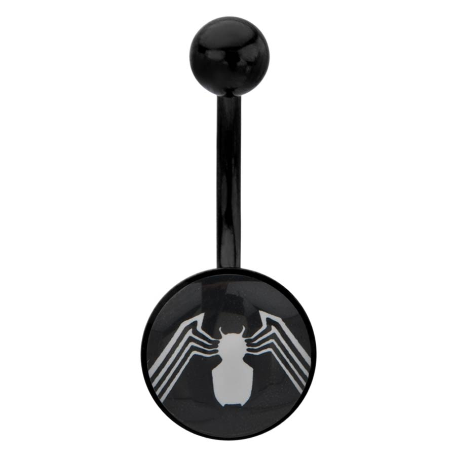 Marvel Comics Black Stainless Steel Belly Ring - Spider-Man White Logo 14G