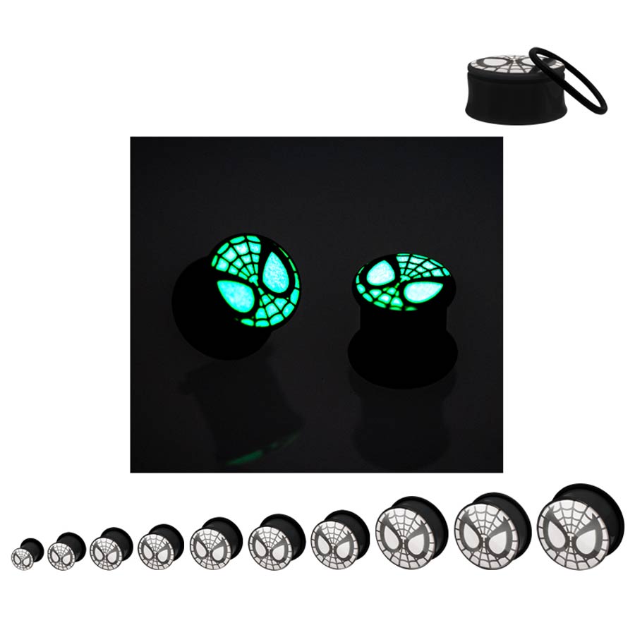 Marvel Comics Glow-In-The-Dark Acrylic Screw Fit Plugs - Spider-Man Face 1/2-Inch