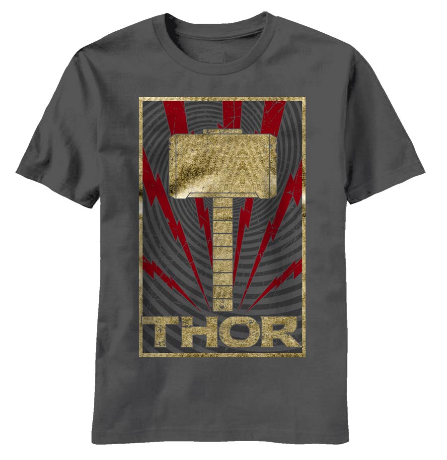 Thor Movie Golden Hammer Charcoal T-Shirt Large