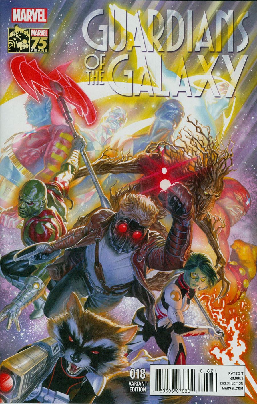 Guardians Of The Galaxy Vol 3 #18 Cover B Incentive Alex Ross 75th Anniversary Color Variant Cover (Original Sin Tie-In)