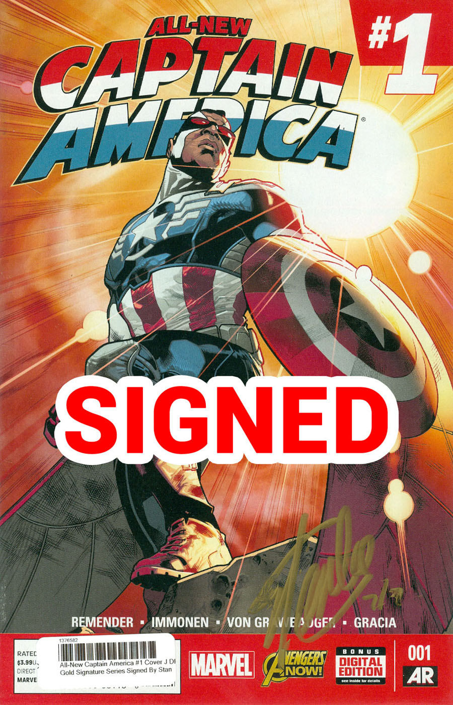 All-New Captain America #1 Cover J DF Gold Signature Series Signed By Stan Lee