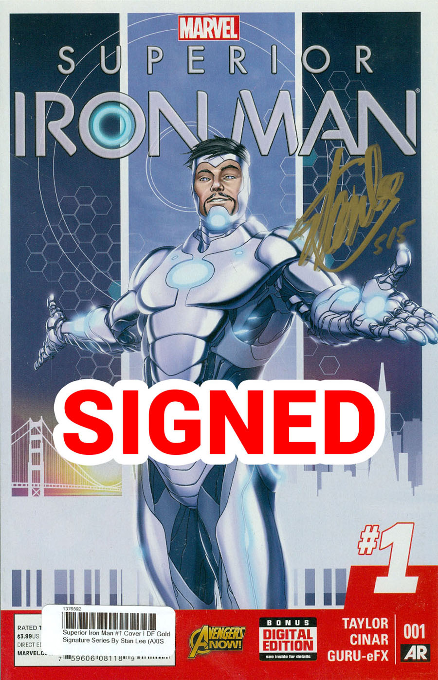 Superior Iron Man #1 Cover I DF Gold Signature Series By Stan Lee (AXIS Tie-In)