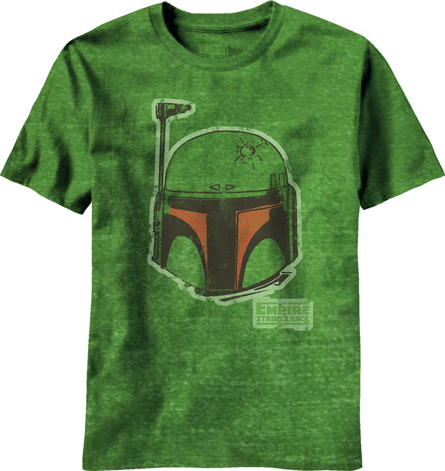 Star Wars Fett Head Green Heather T-Shirt Large