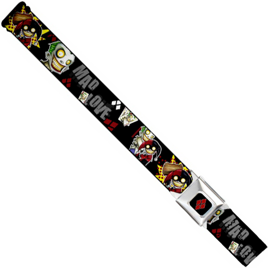 DC Comics Seatbelt-Style Belt 24-38 Inches - Joker & Harley Quinn MAD LOVE