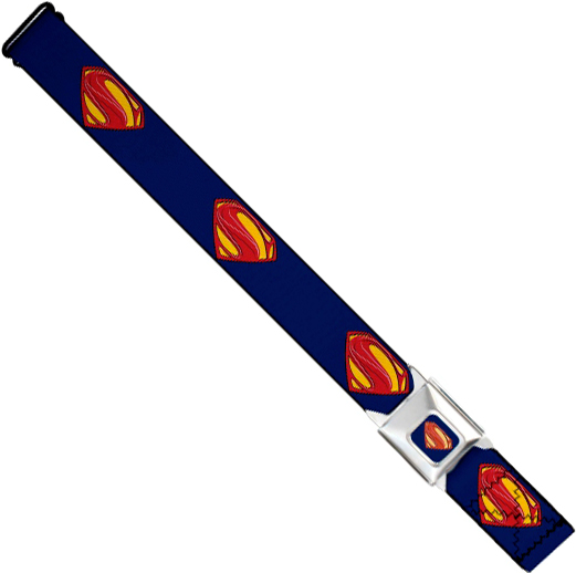 DC Comics Seatbelt-Style Belt 24-38 Inches - Superman Man Of Steel Symbol On Blue