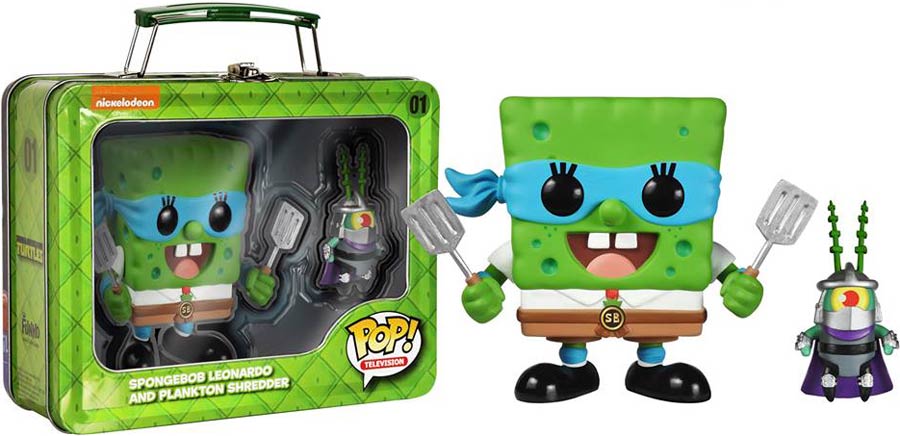 POP Television 25 SpongeBob SquarePants SpongeBob Leonardo And Plankton Shredder Vinyl Figures