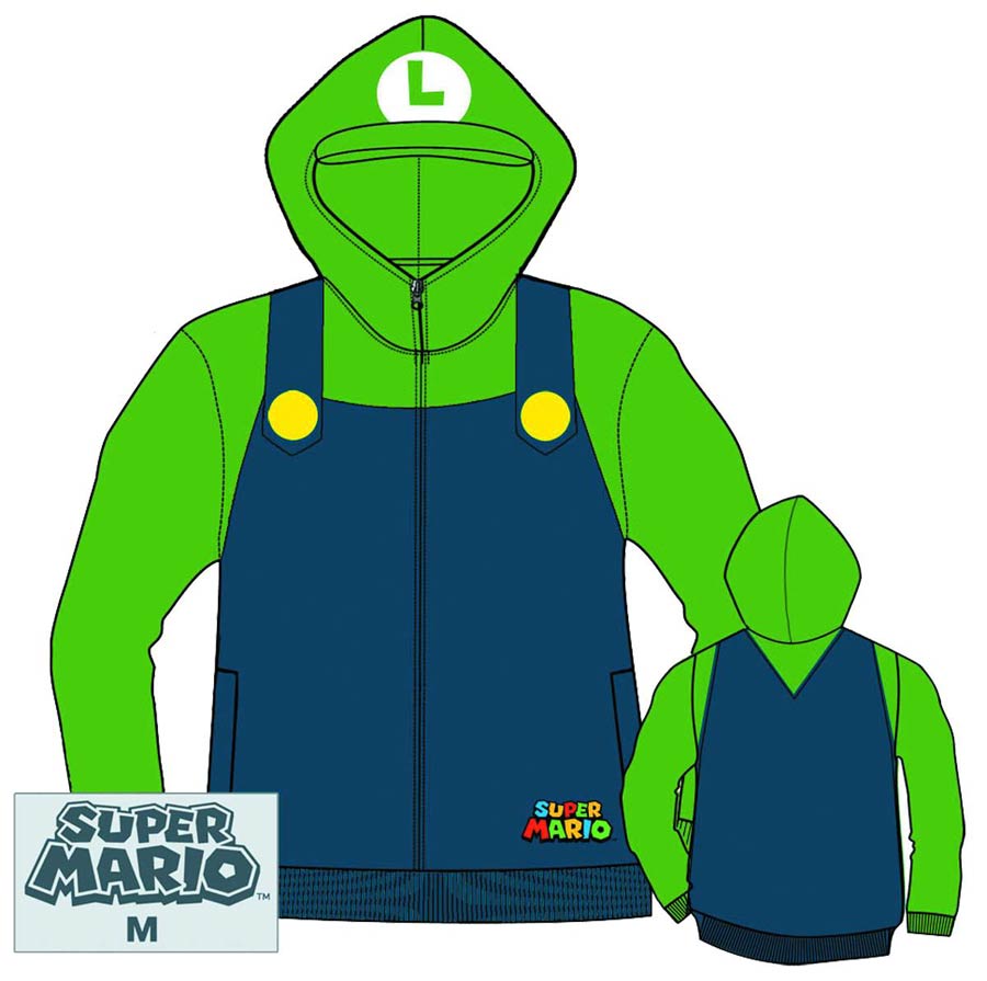 Super Mario Bros Luigi Costume Zip Hoodie Medium