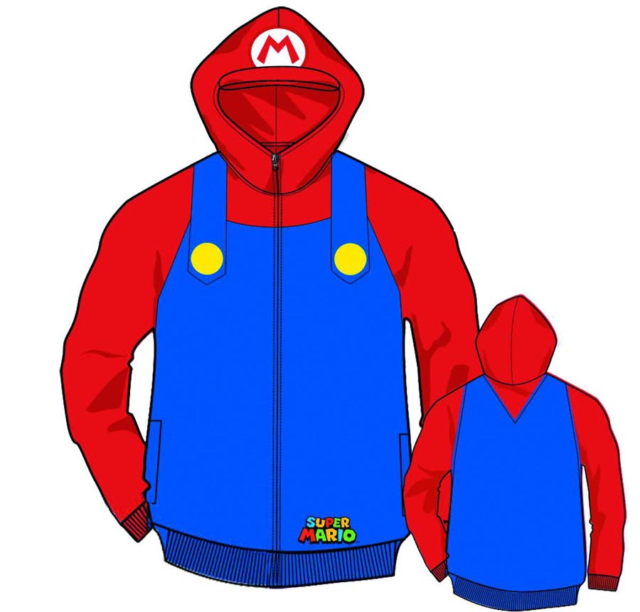 Super Mario Bros Mario Costume Zip Hoodie Large