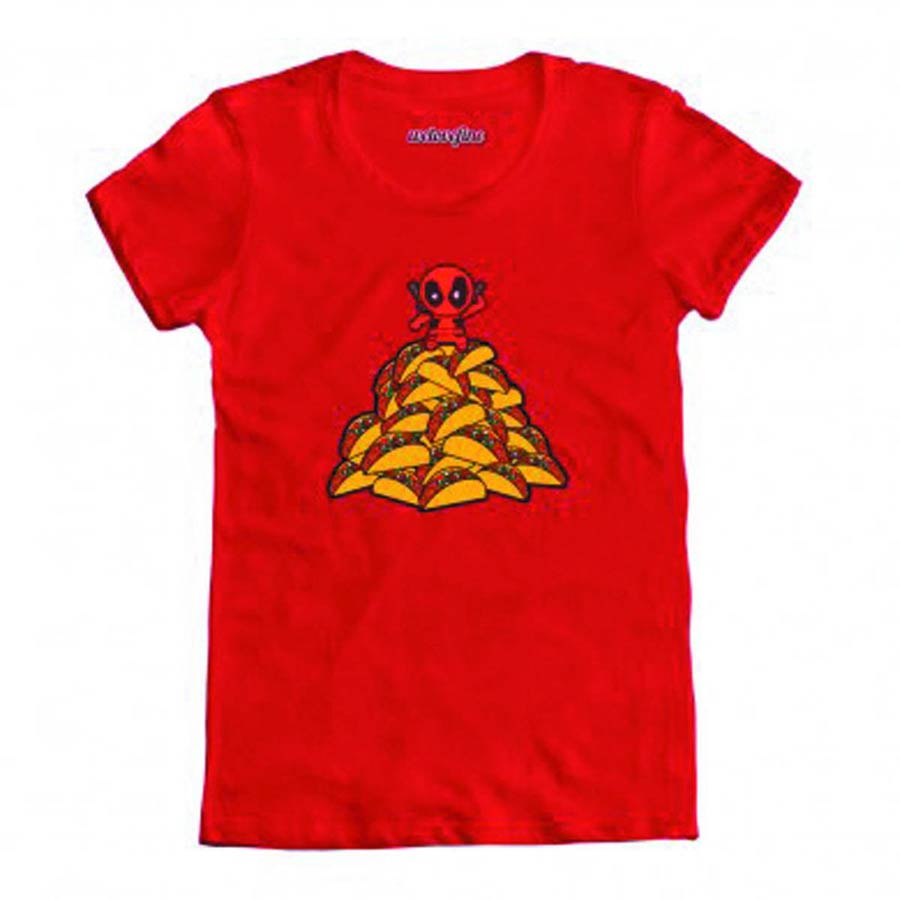 Deadpool Kawaii Taco Pyramid Red Womens T-Shirt Large