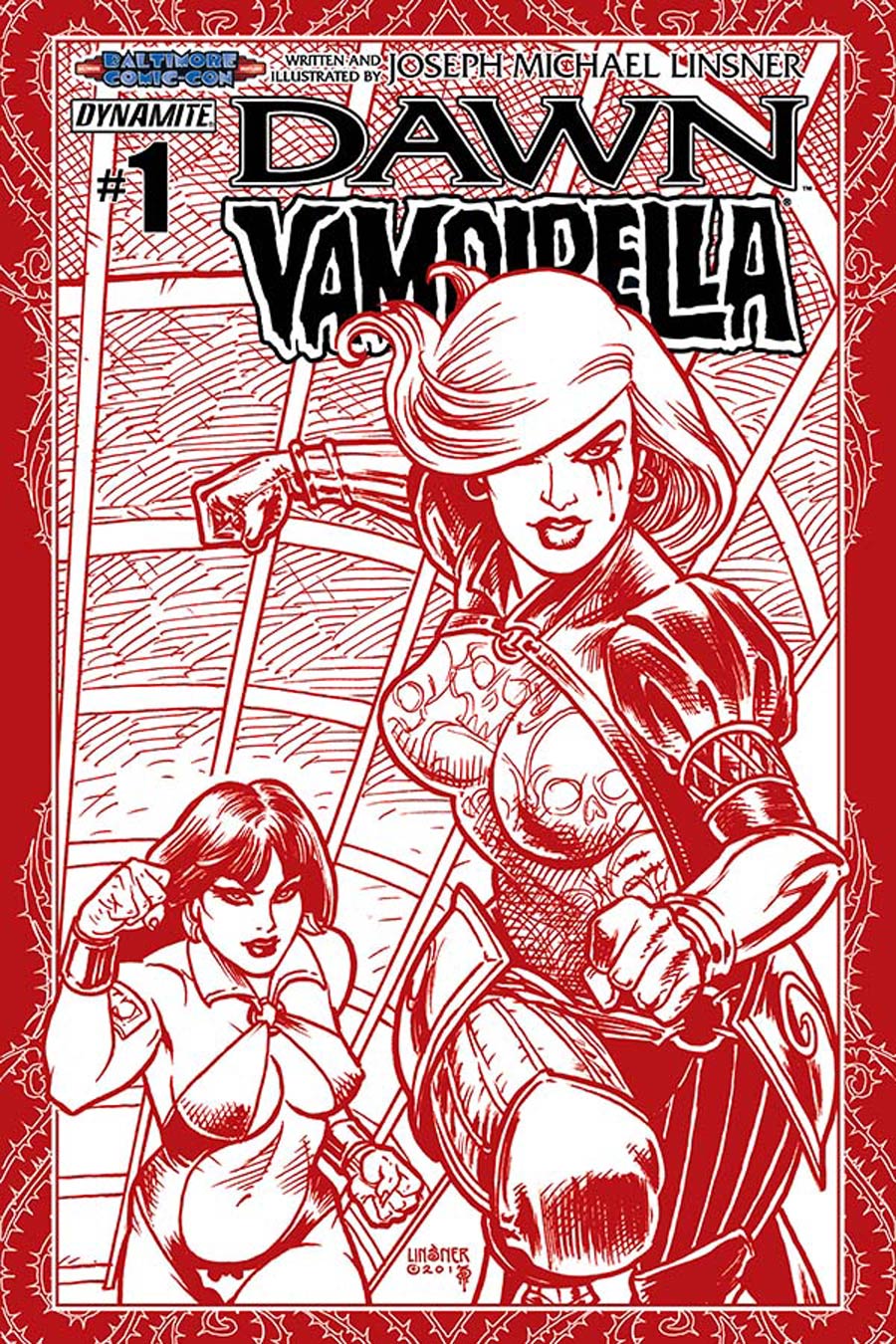 Dawn Vampirella #1 Cover J Baltimore Comicon Exclusive Joseph Michael Linsner Blood Red Variant Cover