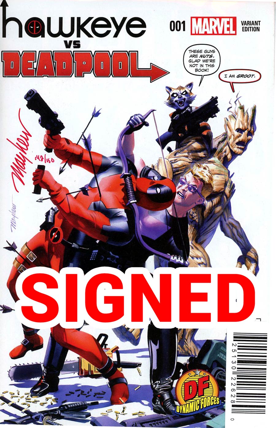 Hawkeye vs Deadpool #1 Cover H DF Exclusive Blood Red Signed By Mike Mayhew