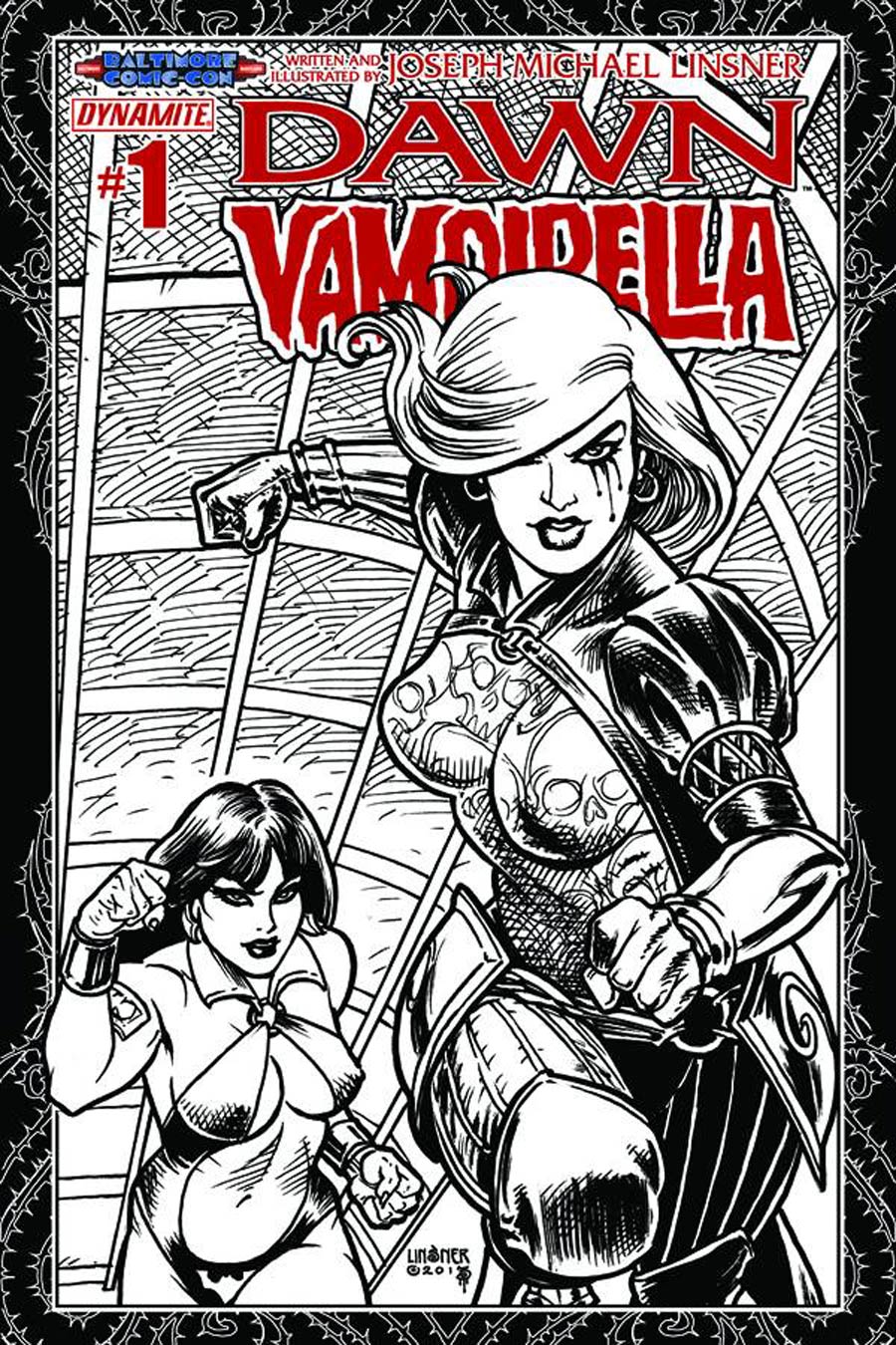 Dawn Vampirella #1 Cover K DF Baltimore Comic Con Joseph Michael Linsner Black & White Cover Signed By Joseph Michael Linsner