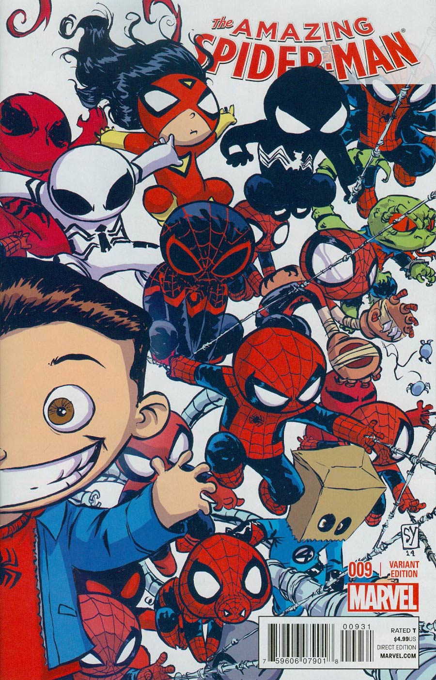 Amazing Spider-Man Vol 3 #9 Cover B Variant Skottie Young Interlocking Baby Cover (Spider-Verse Tie-In)