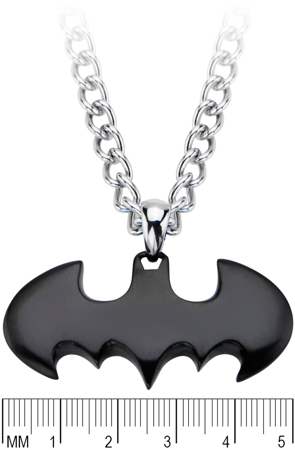 DC Comics Stainless Steel Pendant - Batman Black Plated With 24-Inch Chain