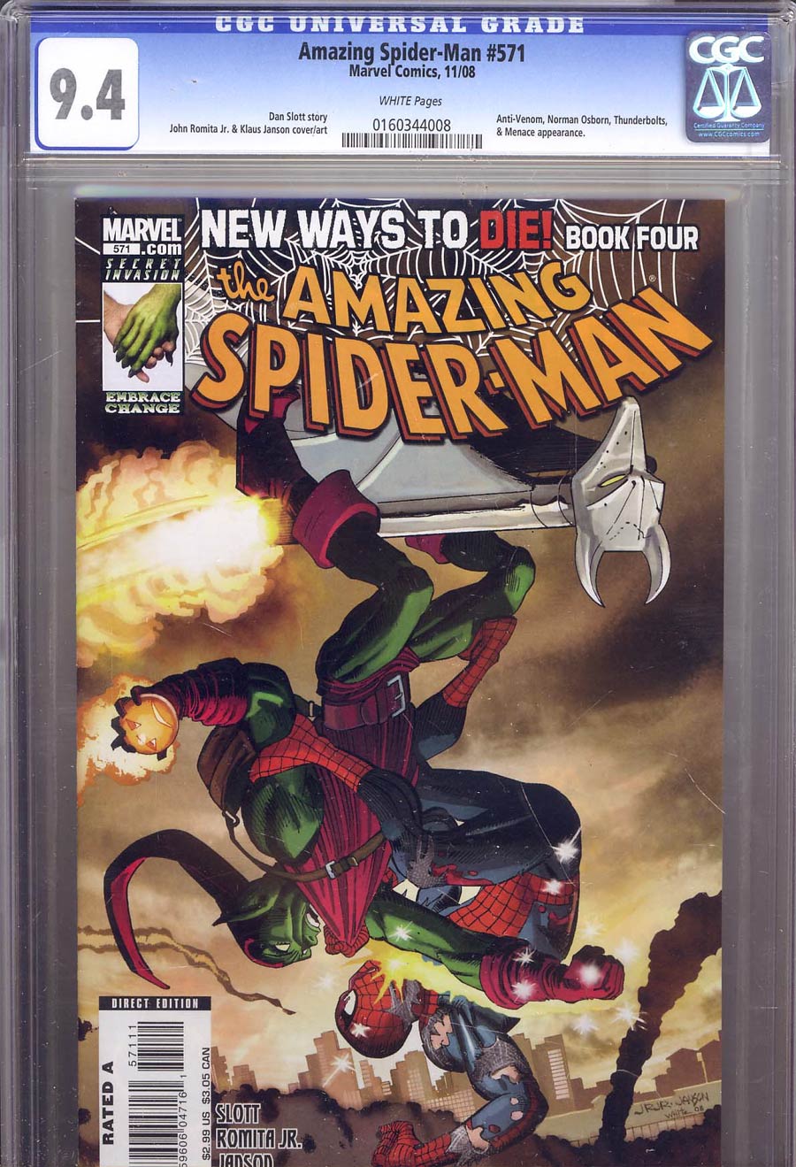 Amazing Spider-Man Vol 2 #571 CGC 9.4 1st Ptg Regular John Romita Jr Cover