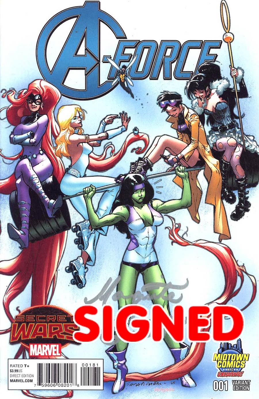 A-Force #1 Cover I Midtown Exclusive Sara Pichelli Variant Cover Signed By Marguerite Bennett (Secret Wars Warzones Tie-In)