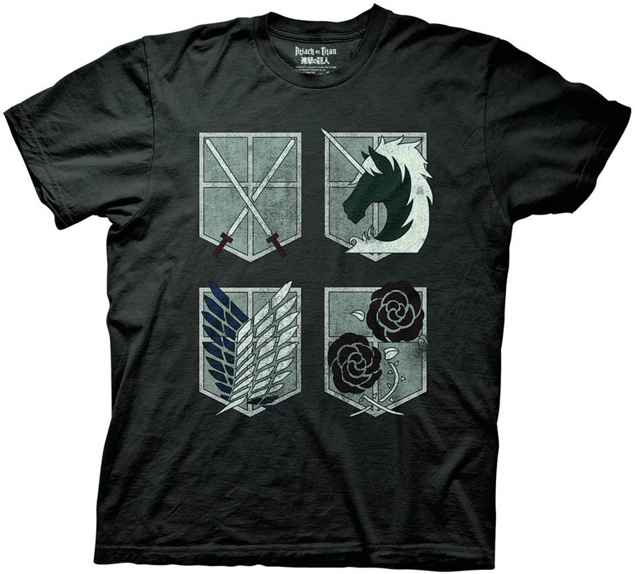 Attack On Titan Shields With Logos T-Shirt Large