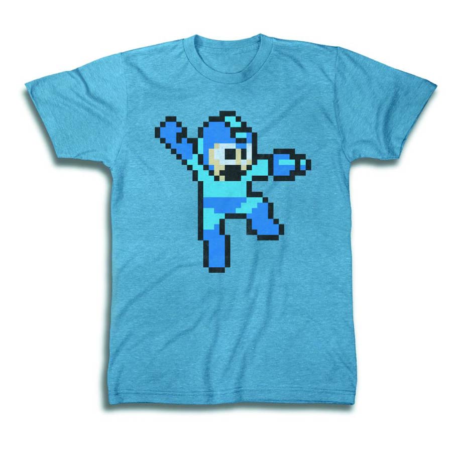 Mega Man Jump Blue Heather T-Shirt Large