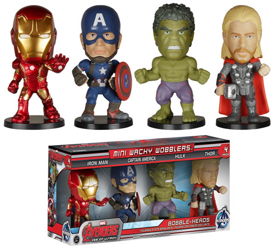 Avengers Age Of Ultron Iron Man Captain America Hulk Thor Mini Wacky Wobbler Set