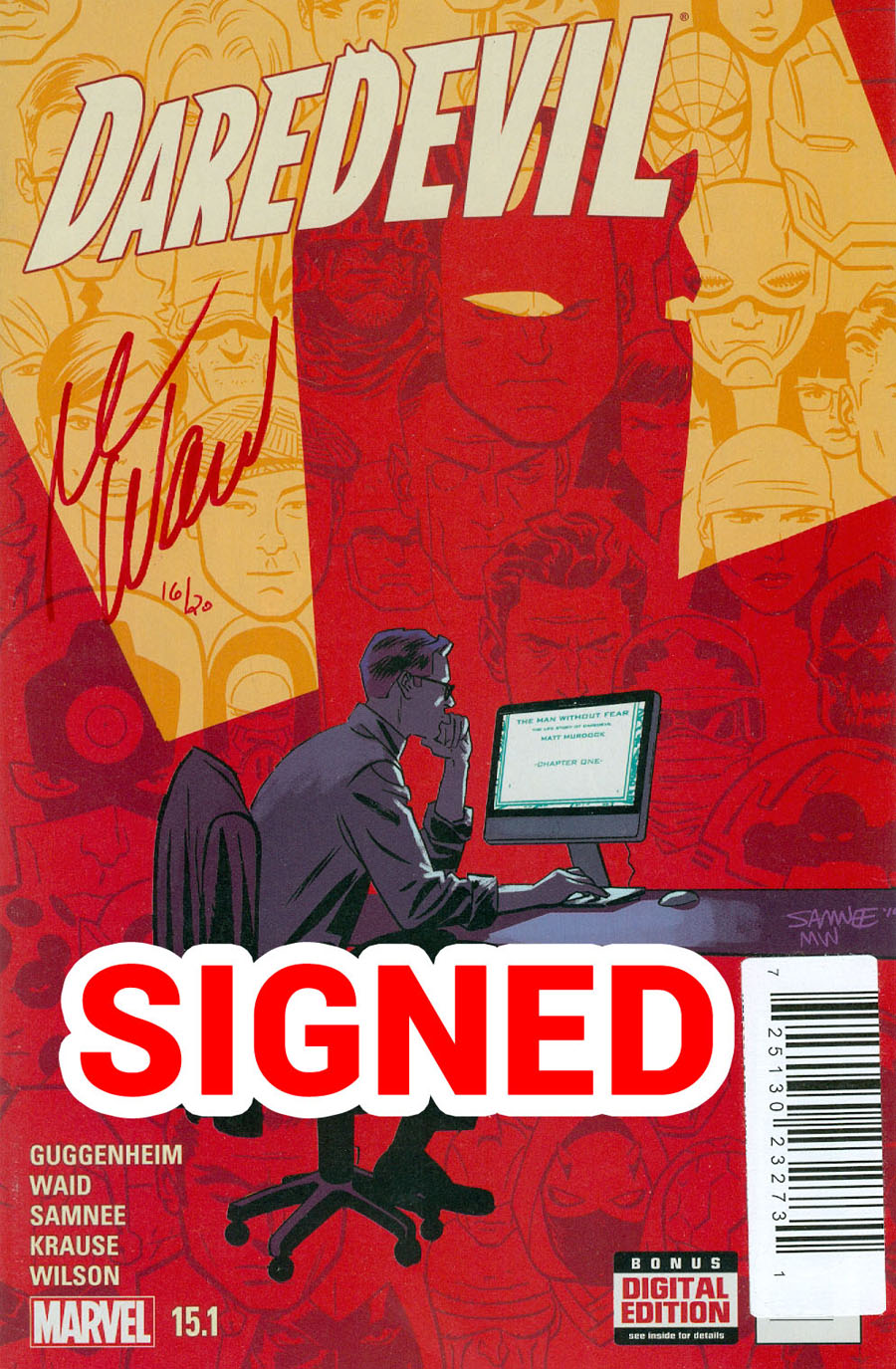 Daredevil Vol 4 #15.1 Cover D DF Crimson Red Signed By Mark Waid