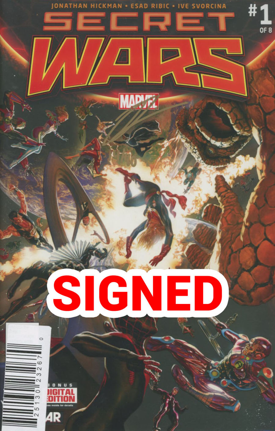 Secret Wars #1 Cover Q DF Gold Elite Signature Series Signed By Jonathan Hickman