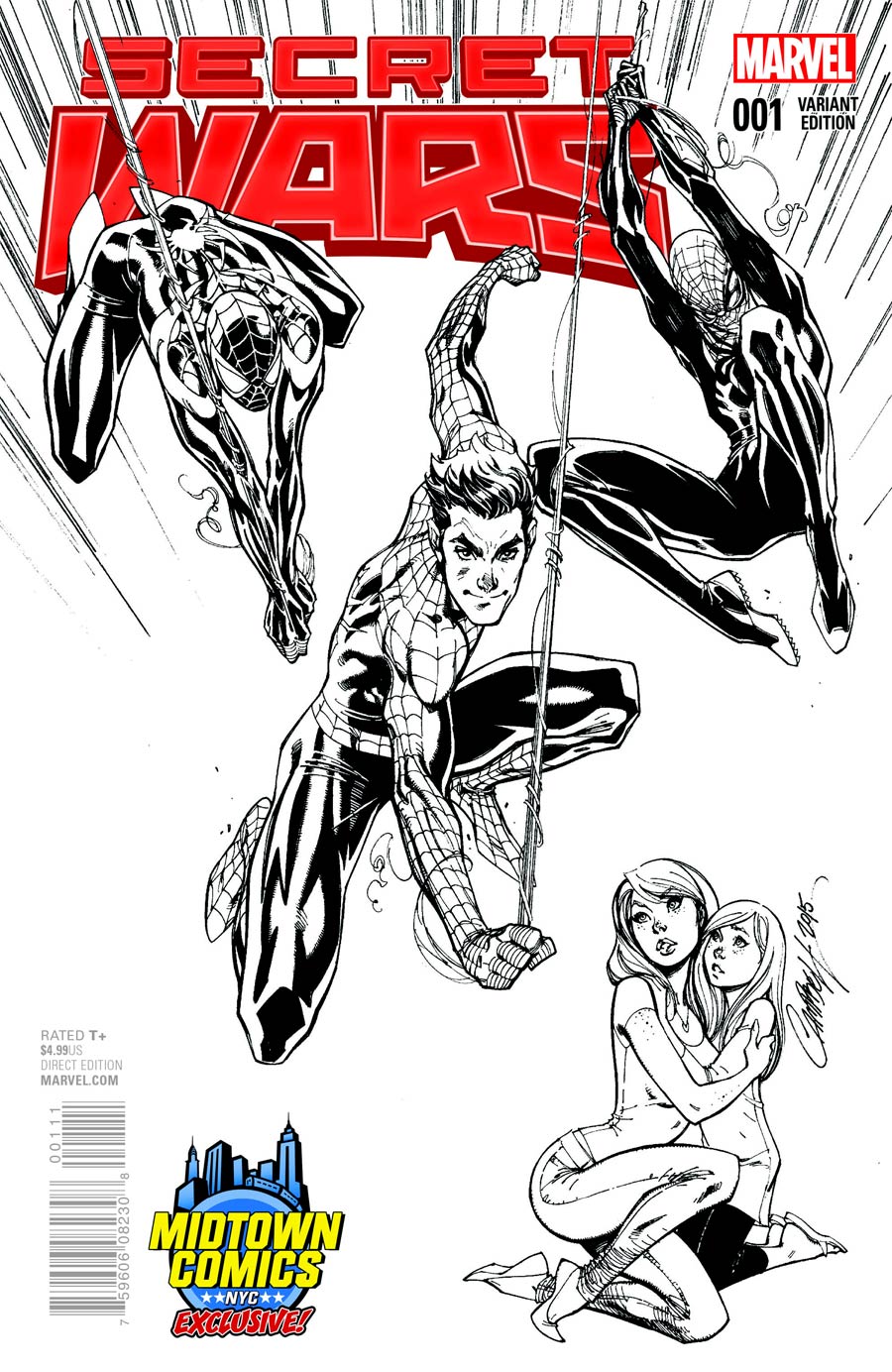 Secret Wars #1 Cover C Midtown Exclusive J Scott Campbell Black & White Variant Cover