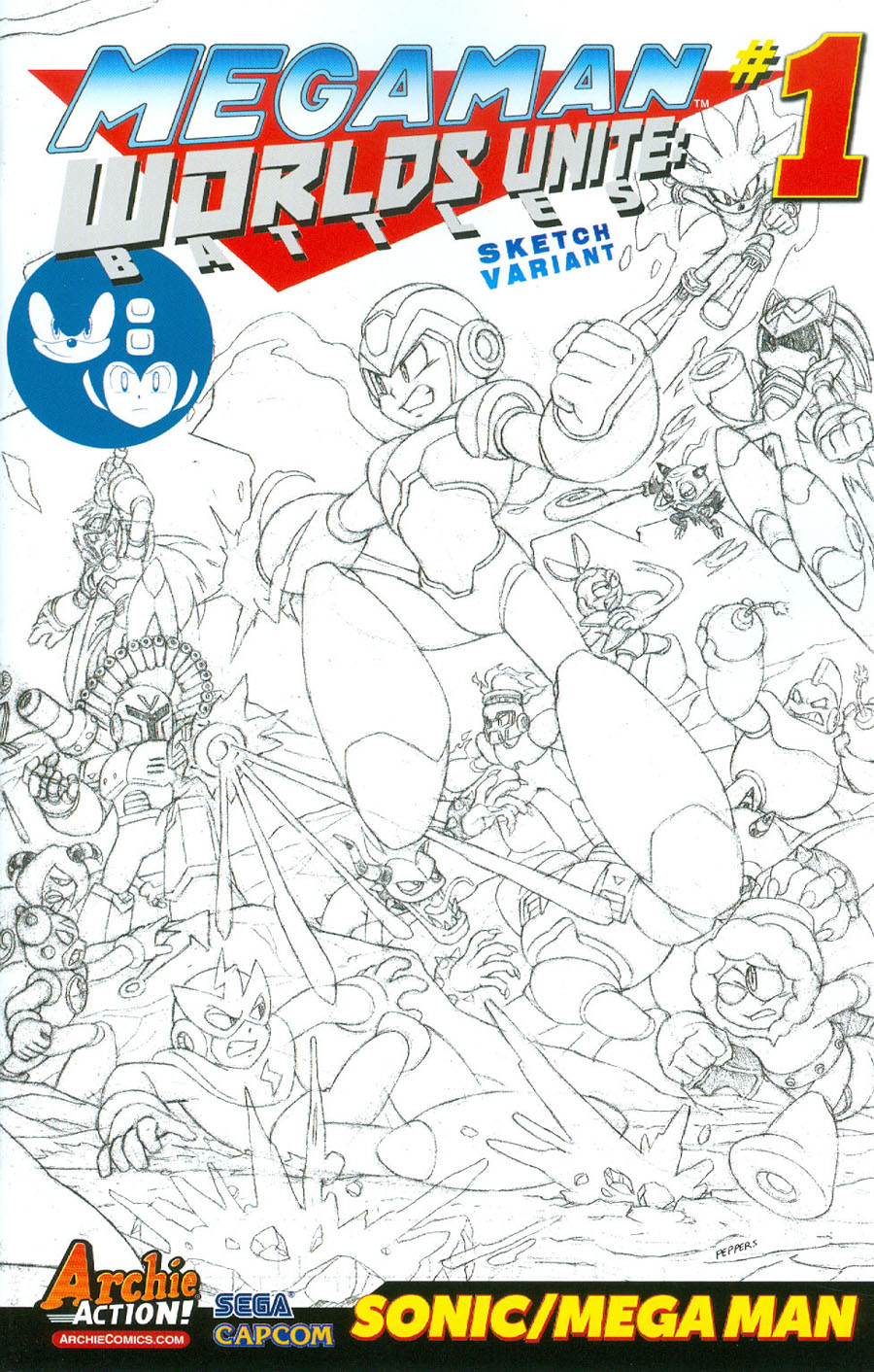 Mega Man Worlds Unite Battles #1 Cover B Variant Jamal Peppers Sketch Cover (Worlds Unite Tie-In)