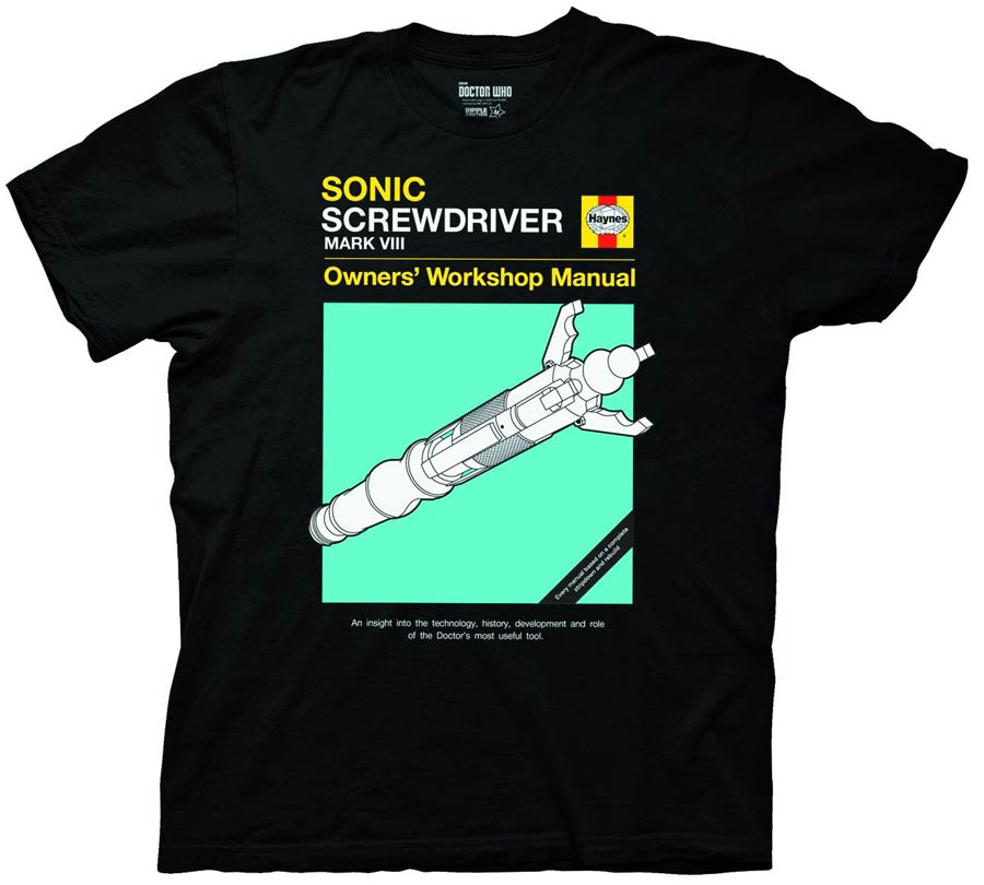 Doctor Who Sonic Screwdriver Manual Black T-Shirt Large