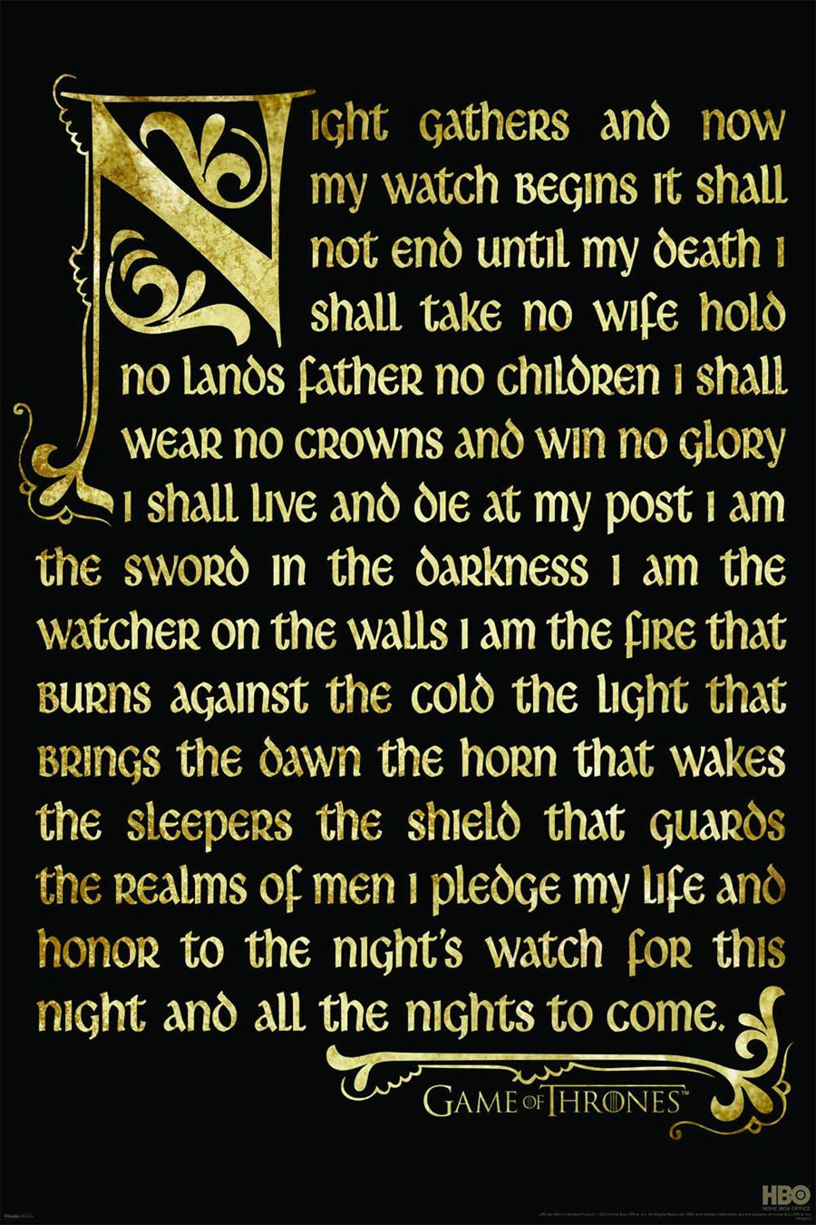 Game Of Thrones Nights Watch Oath 24x36 Poster