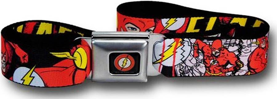 DC Comics Seatbelt-Style Belt 24-38 Inches - Flash Action With Logo On Black