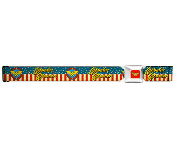 DC Comics Seatbelt-Style Belt 24-38 Inches - Wonder Woman Logo Stars Stripes