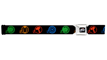 Marvel Comics Seatbelt-Style Belt 24-38 Inches - Avengers Symbols On Black