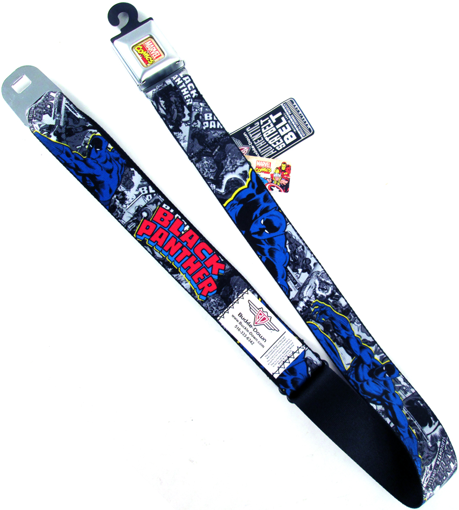 Marvel Comics Seatbelt-Style Belt 24-38 Inches - Black Panther Action Poses