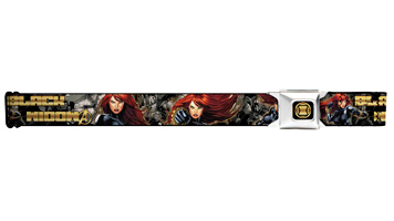 Marvel Comics Seatbelt-Style Belt 24-38 Inches - Black Widow Action Logo