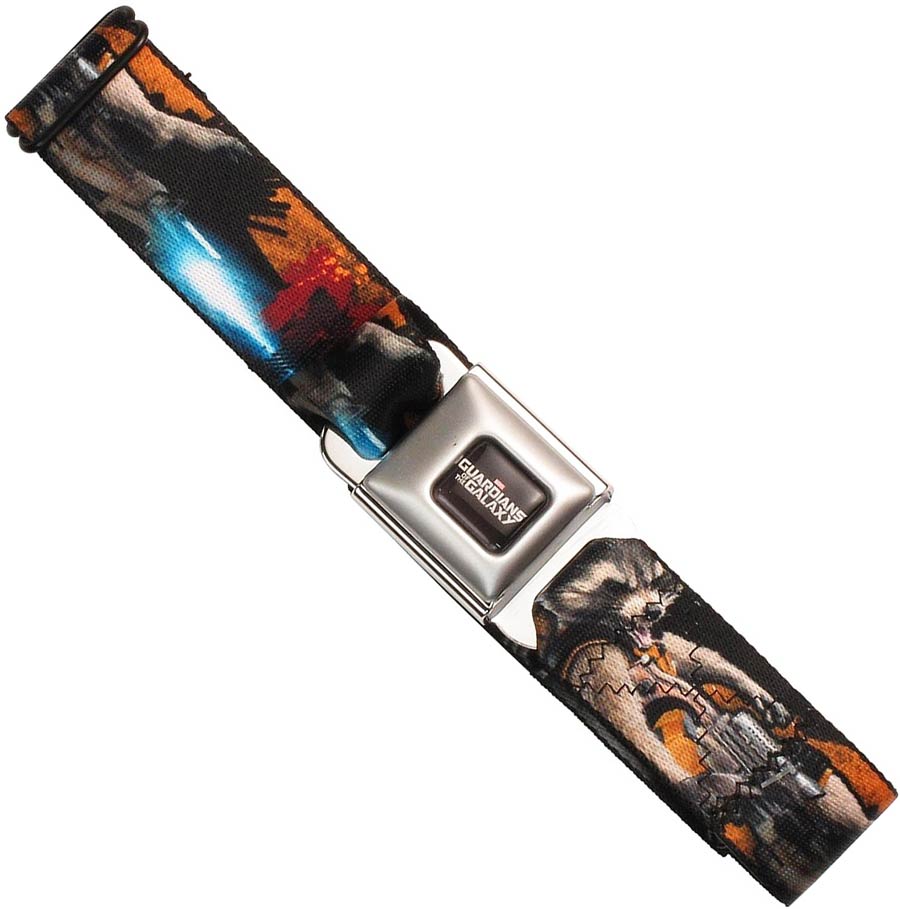 Marvel Comics Seatbelt-Style Belt 24-38 Inches - Rocket Raccoon Guns Blazin