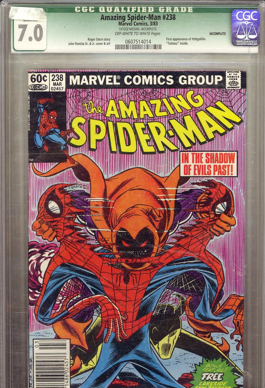 Amazing Spider-Man #238 Cover H CGC Qualified 7.0 Tatooz Missing