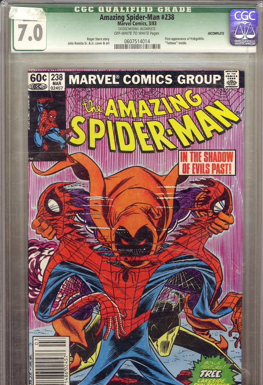 Amazing Spider-Man #238 CGC Qualified 7.0 Tatooz Missing