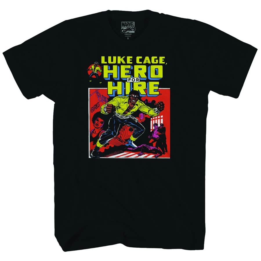 Luke Cage Cage For Hire Previews Exclusive Black T-Shirt Large
