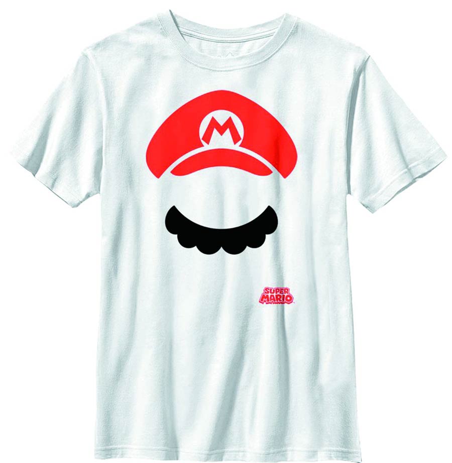 Super Mario Bros Hat & Mustache White T-Shirt Large