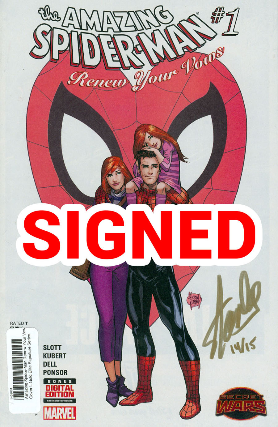 Amazing Spider-Man Renew Your Vows #1 Cover L Gold Elite Signature Series Signed By Stan Lee (Secret Wars Warzones Tie-In)