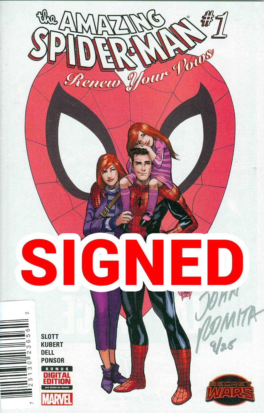 Amazing Spider-Man Renew Your Vows #1 Cover M DF Signed By John Romita Sr (Secret Wars Warzones Tie-In)